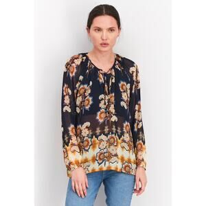 Liverpool Los Angeles Floral Peasant Blouse Navy Multi – Size Large